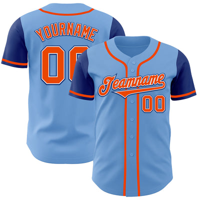 Custom Light Blue Orange-Royal Authentic Two Tone Baseball Jersey