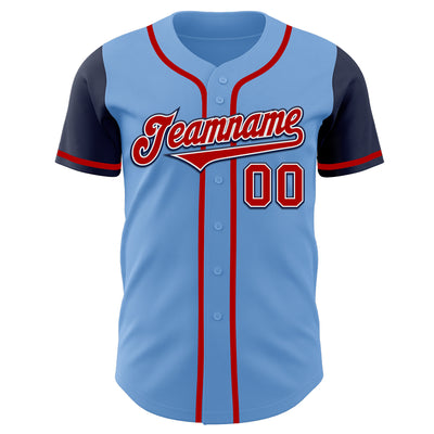 Custom Light Blue Red-Navy Authentic Two Tone Baseball Jersey