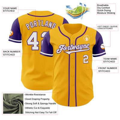 Custom Gold White-Purple Authentic Two Tone Baseball Jersey