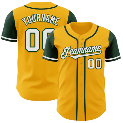 Custom Gold White-Green Authentic Two Tone Baseball Jersey