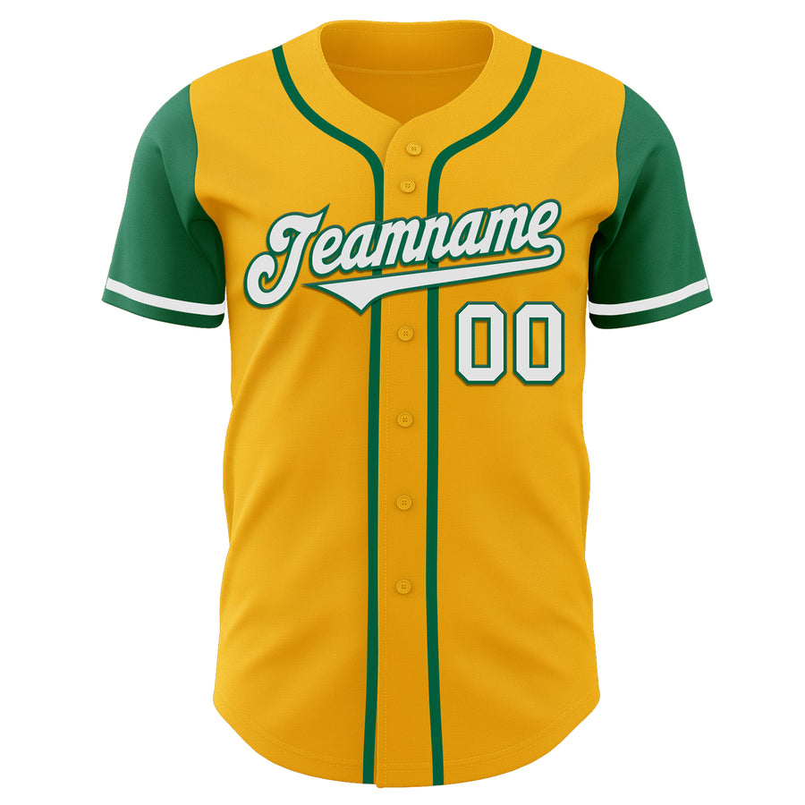 Custom Gold White-Kelly Green Authentic Two Tone Baseball Jersey