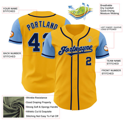 Custom Gold Navy-Light Blue Authentic Two Tone Baseball Jersey