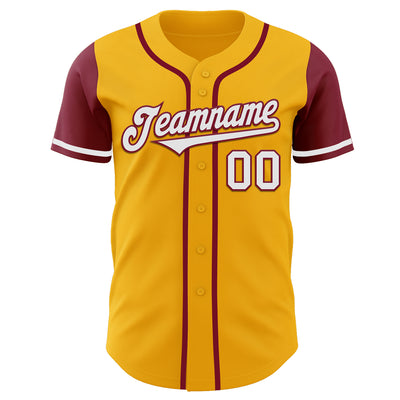 Custom Gold White-Crimson Authentic Two Tone Baseball Jersey