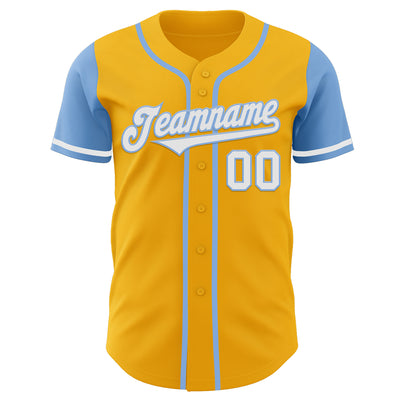 Custom Gold White-Light Blue Authentic Two Tone Baseball Jersey