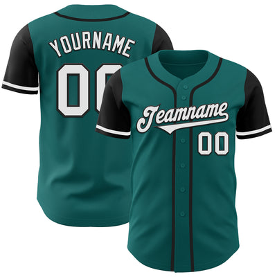 Custom Teal White-Black Authentic Two Tone Baseball Jersey