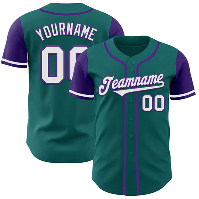 Custom Teal White-Purple Authentic Two Tone Baseball Jersey