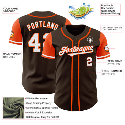 Custom Brown White-Orange Authentic Two Tone Baseball Jersey