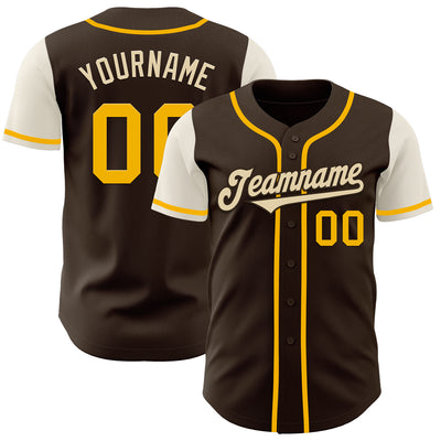 Custom Brown Gold-Cream Authentic Two Tone Baseball Jersey