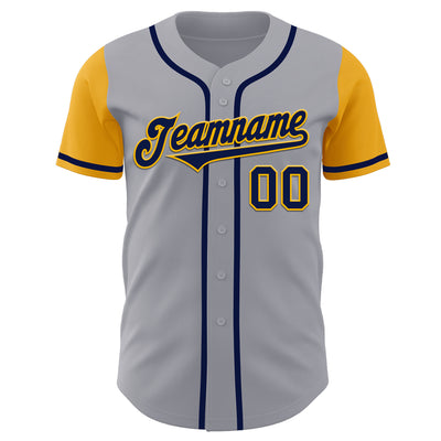 Custom Gray Navy-Gold Authentic Two Tone Baseball Jersey