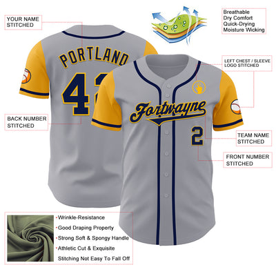 Custom Gray Navy-Gold Authentic Two Tone Baseball Jersey