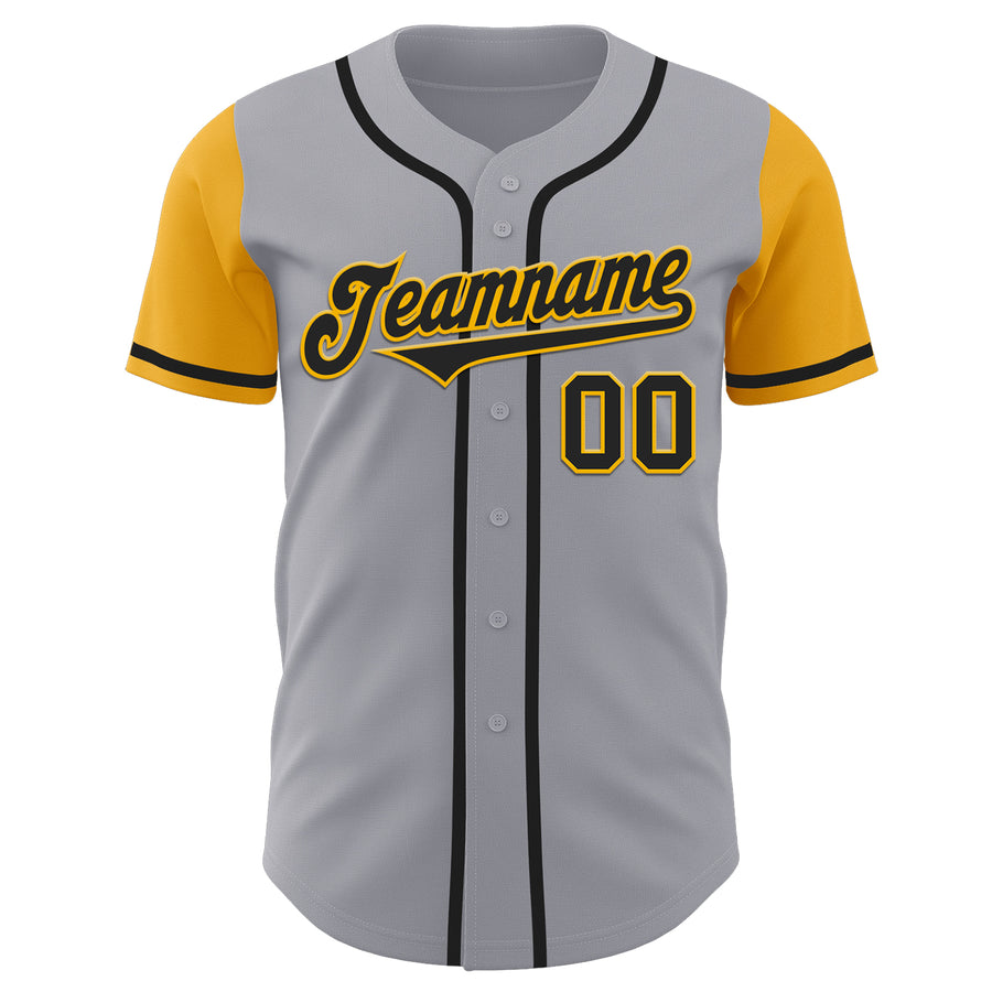 Custom Gray Black-Gold Authentic Two Tone Baseball Jersey