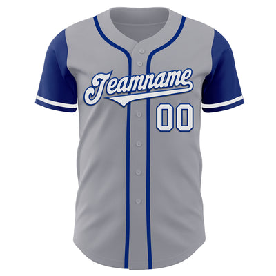 Custom Gray White-Royal Authentic Two Tone Baseball Jersey