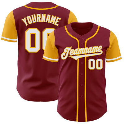 Custom Crimson White-Gold Authentic Two Tone Baseball Jersey