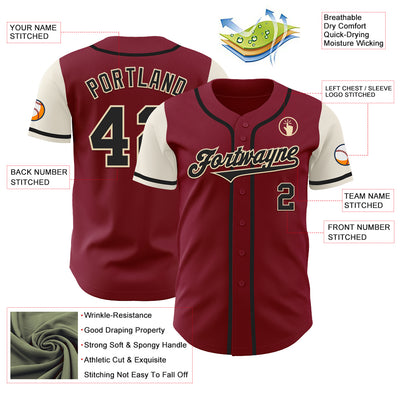 Custom Crimson Black-Cream Authentic Two Tone Baseball Jersey