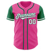 Custom Pink White-Kelly Green Authentic Two Tone Baseball Jersey