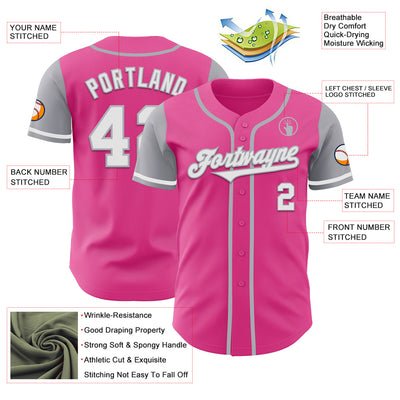 Custom Pink White-Gray Authentic Two Tone Baseball Jersey