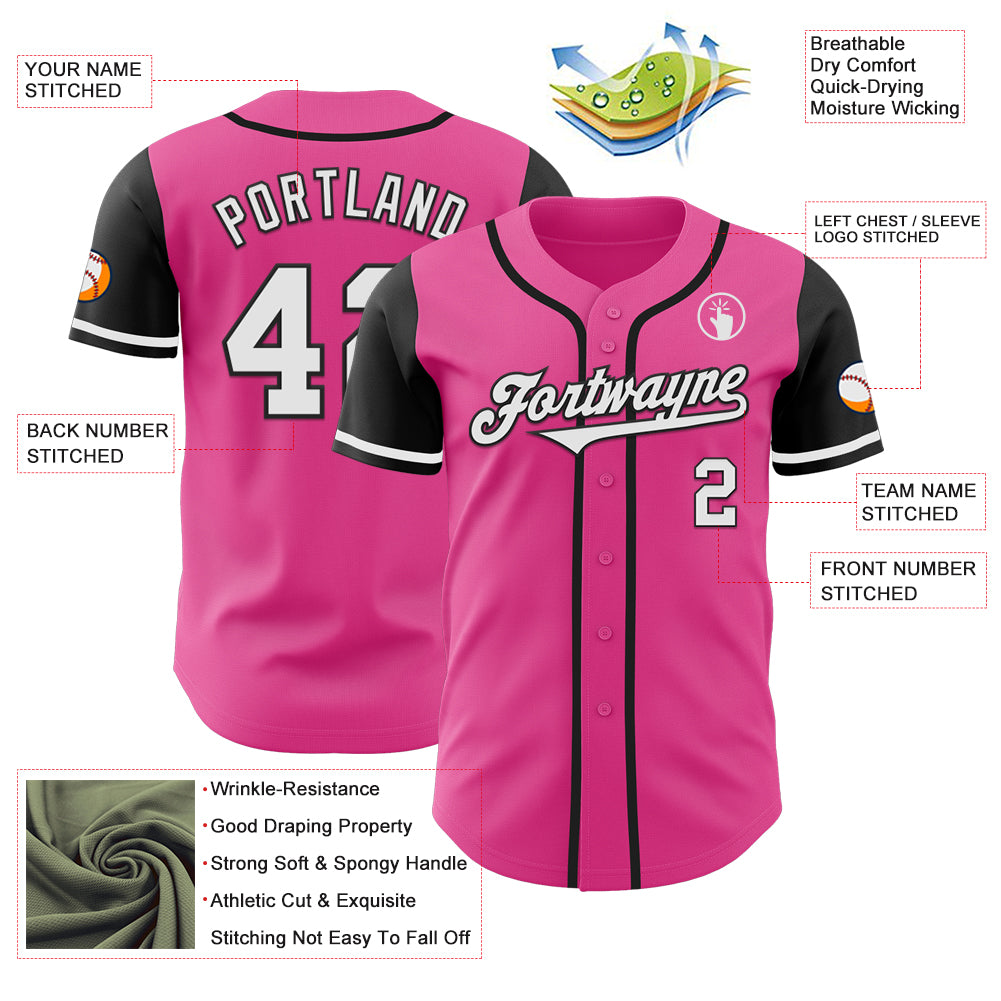 Custom Pink White-Black Authentic Two Tone Baseball Jersey