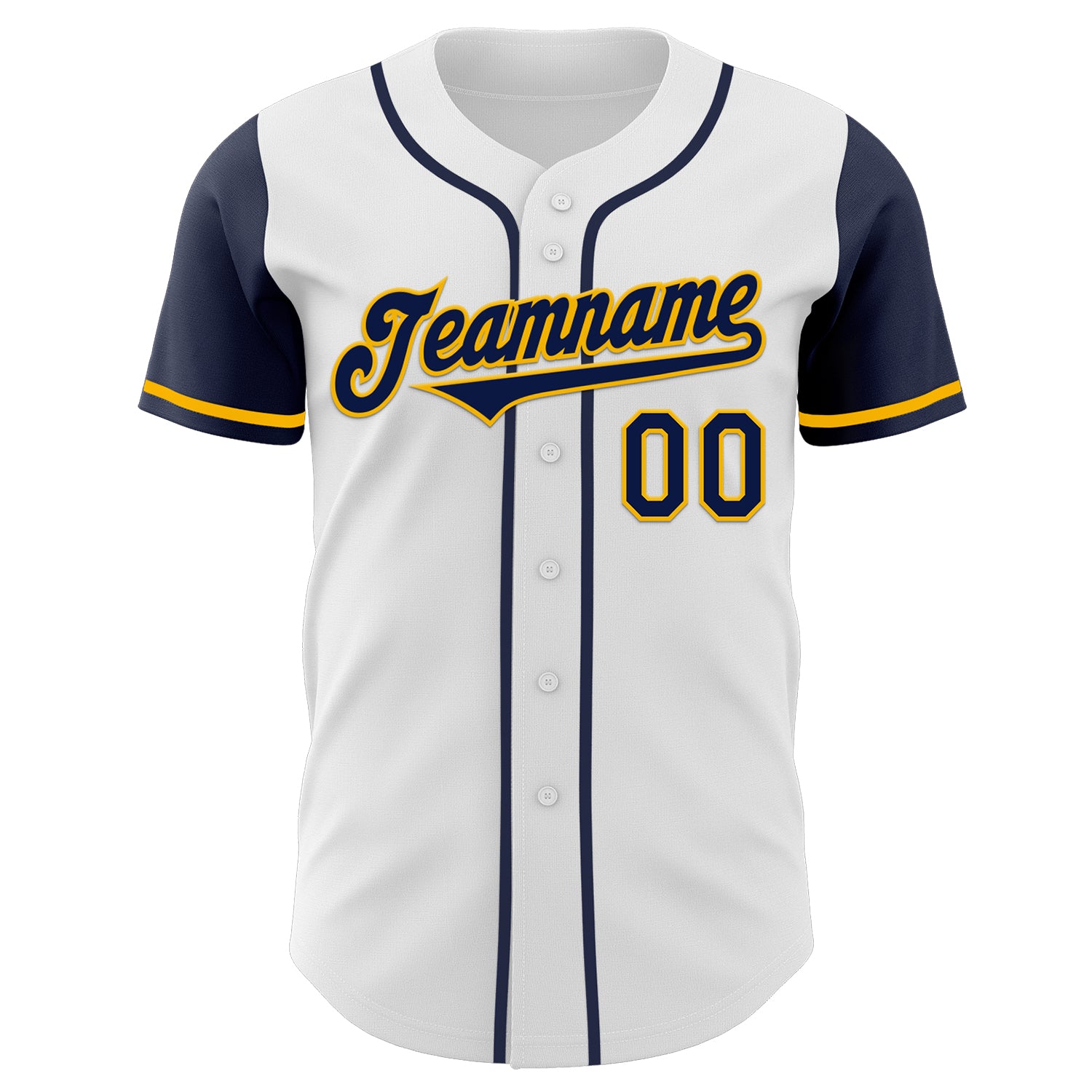 Custom White Navy-Gold Authentic Two Tone Baseball Jersey