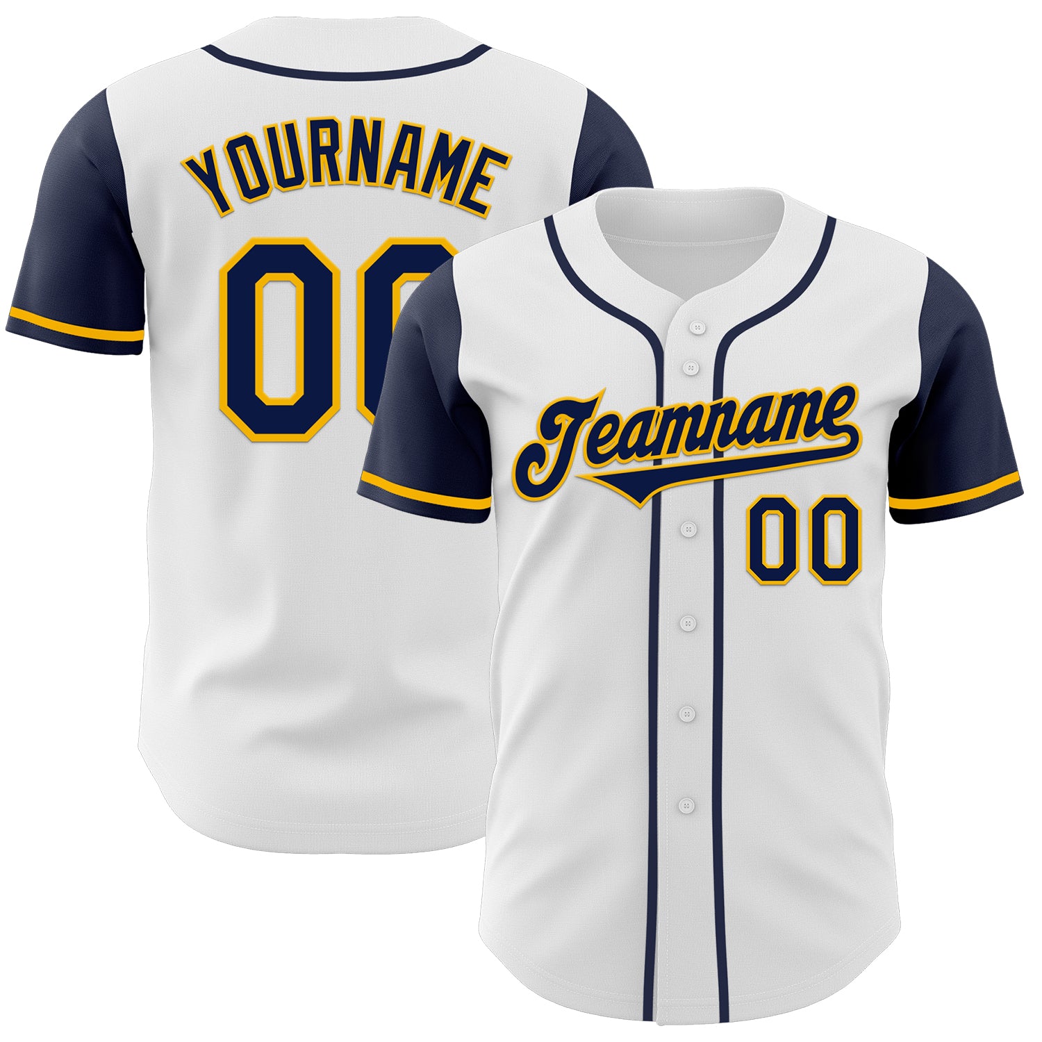 Custom White Navy-Gold Authentic Two Tone Baseball Jersey