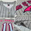 Custom Gray Black Pinstripe Light Blue-Pink Authentic Sleeveless Baseball Jersey