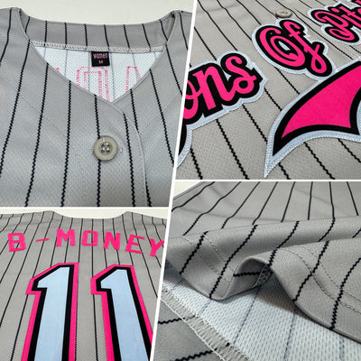 Custom Gray Black Pinstripe Light Blue-Pink Authentic Sleeveless Baseball Jersey