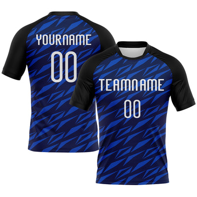 Custom Navy Thunder Blue-Black Geometric Shape Sublimation Volleyball Uniform Jersey