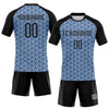 Custom Light Blue Black-White Geometric Shape Sublimation Volleyball Uniform Jersey