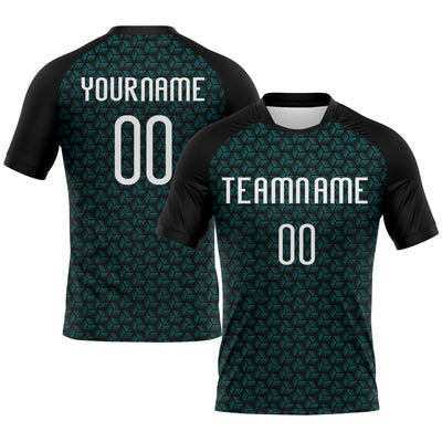 Custom Teal White-Black Geometric Shape Sublimation Volleyball Uniform Jersey