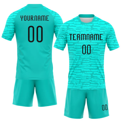 Custom Aqua Black Abstract Fragment Art Sublimation Volleyball Uniform Jersey