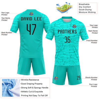 Custom Aqua Black Abstract Fragment Art Sublimation Volleyball Uniform Jersey