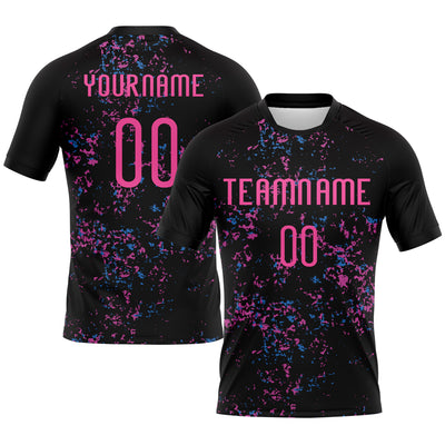 Custom Black Pink-Light Blue Abstract Fragment Art Sublimation Volleyball Uniform Jersey