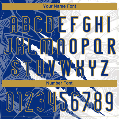 Custom Graffiti Pattern Royal-Old Gold Scratch Sublimation Volleyball Uniform Jersey