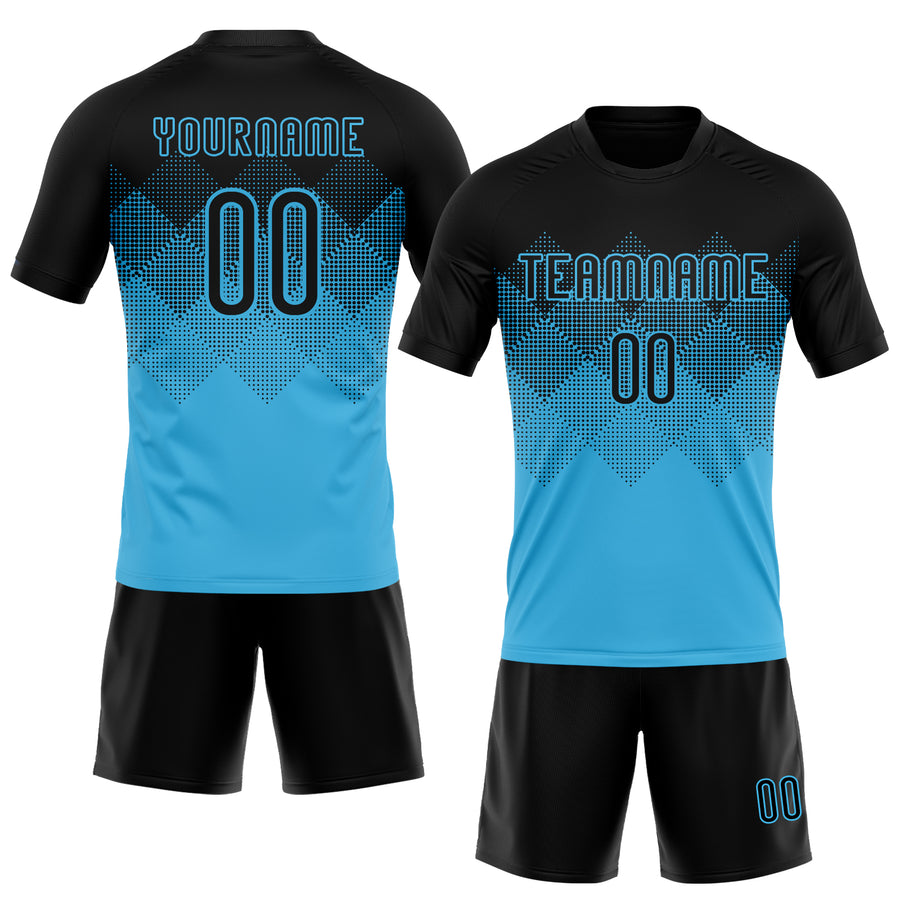 Custom Sky Blue Black Geometric Shape Sublimation Volleyball Uniform Jersey