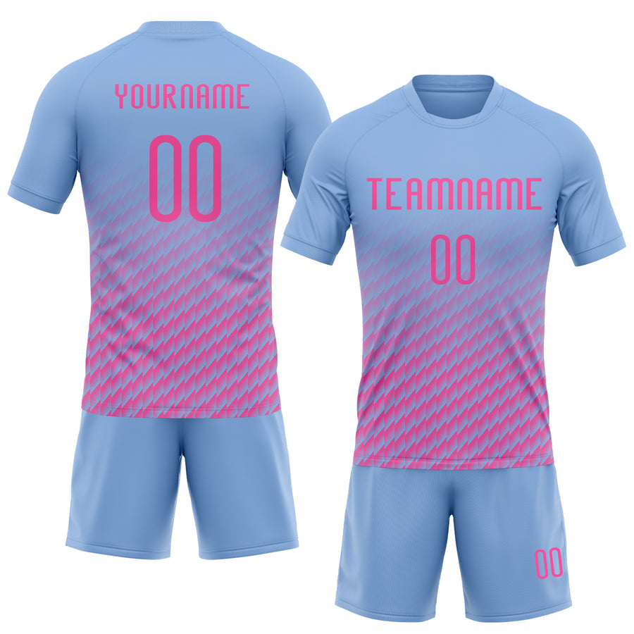 Custom Light Blue Pink Geometric Shape Sublimation Volleyball Uniform Jersey