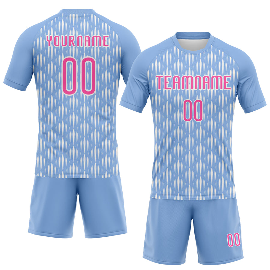 Custom Light Blue Pink-White Geometric Shape Sublimation Volleyball Uniform Jersey