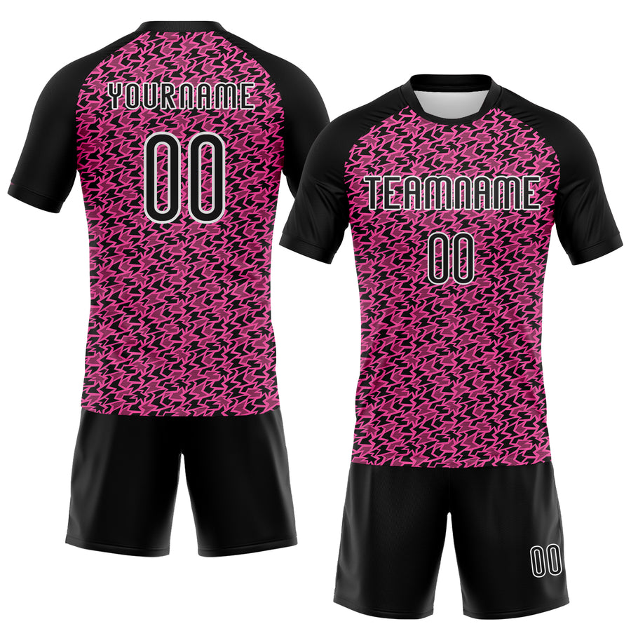 Custom Pink Black-White Geometric Shape Sublimation Volleyball Uniform Jersey