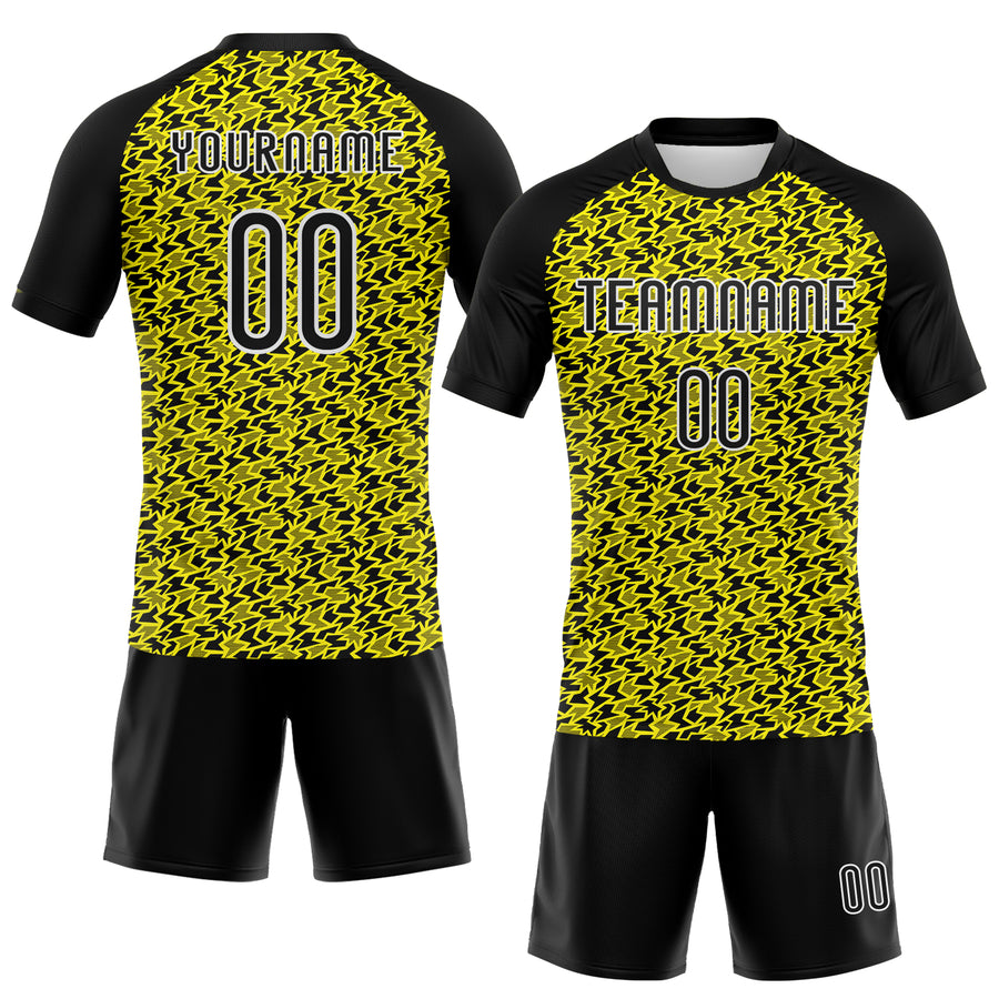 Custom Light Yellow Black-White Geometric Shape Sublimation Volleyball Uniform Jersey