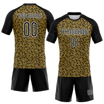 Custom Old Gold Black-White Geometric Shape Sublimation Volleyball Uniform Jersey