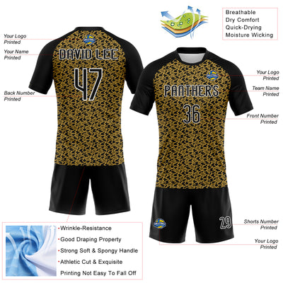 Custom Old Gold Black-White Geometric Shape Sublimation Volleyball Uniform Jersey