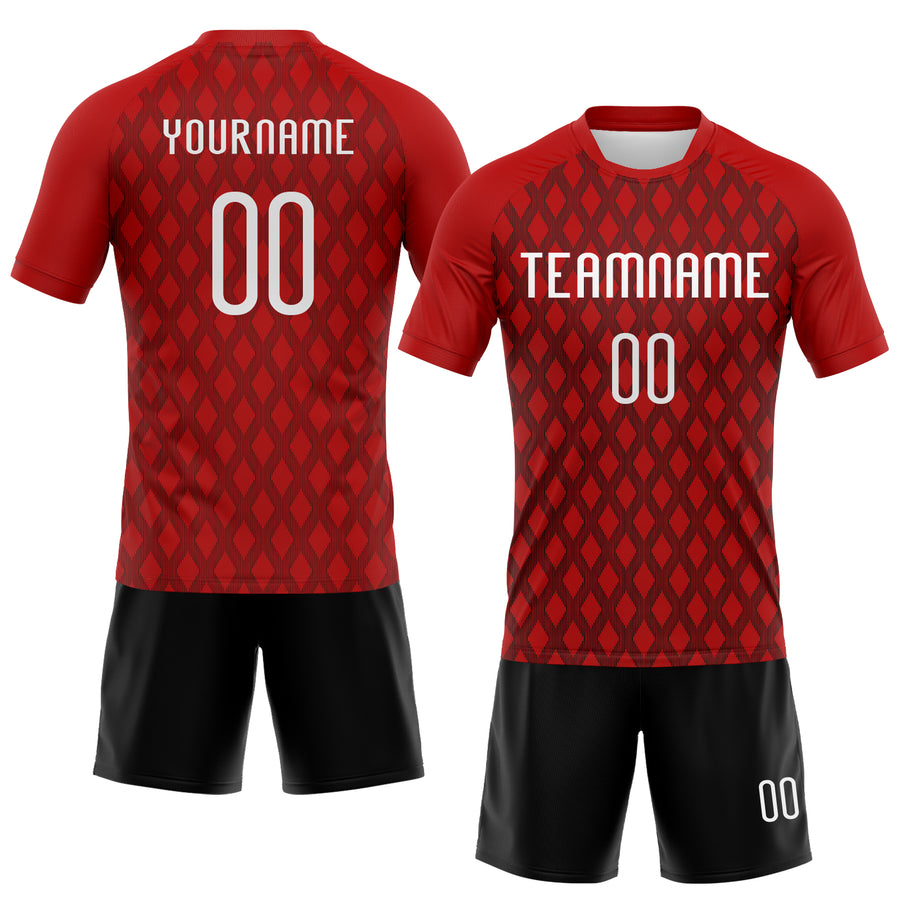 Custom Red White-Black Geometric Shape Sublimation Volleyball Uniform Jersey