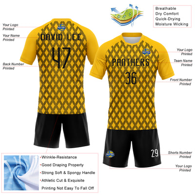 Custom Yellow Black-White Geometric Shape Sublimation Volleyball Uniform Jersey