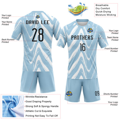 Custom Light Blue Black-White Fluid Sublimation Volleyball Uniform Jersey