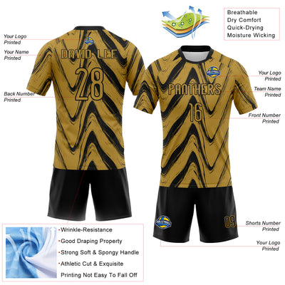 Custom Old Gold Black Fluid Sublimation Volleyball Uniform Jersey