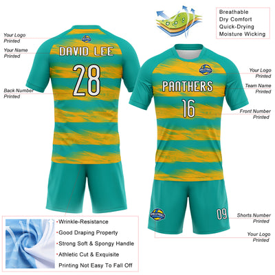 Custom Aqua Yellow-Black Abstract Lines Sublimation Volleyball Uniform Jersey