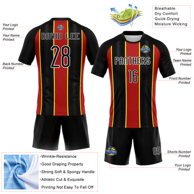 Custom Black Red-Light Yellow Lines Sublimation Volleyball Uniform Jersey