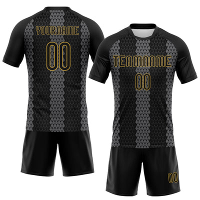 Custom Black Gray-Old Gold Geometric Shape Sublimation Volleyball Uniform Jersey