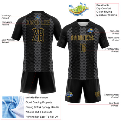 Custom Black Gray-Old Gold Geometric Shape Sublimation Volleyball Uniform Jersey