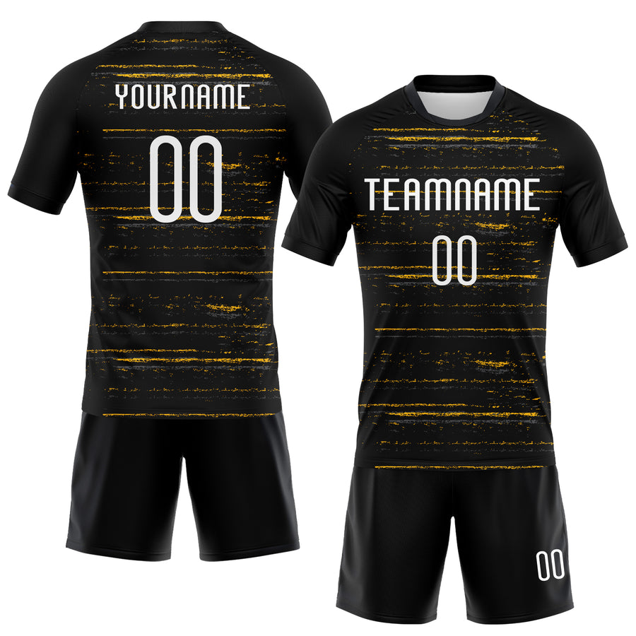 Custom Black White-Gold Bright Lines Sublimation Volleyball Uniform Jersey