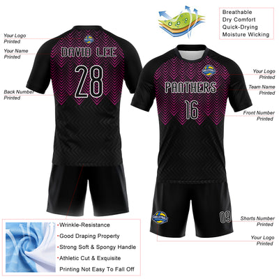 Custom Black Deep Pink-White Geometric Shape Sublimation Volleyball Uniform Jersey