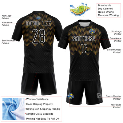 Custom Black Old Gold-White Geometric Shape Sublimation Volleyball Uniform Jersey